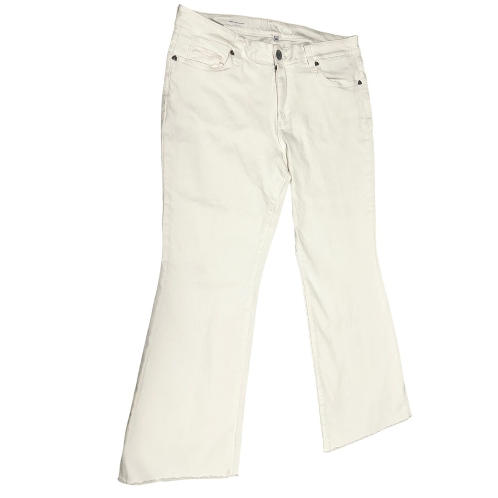 Kut from the Kloth Nikki Mid Rise Ankle Flare Jeans White Raw Hem Size 14